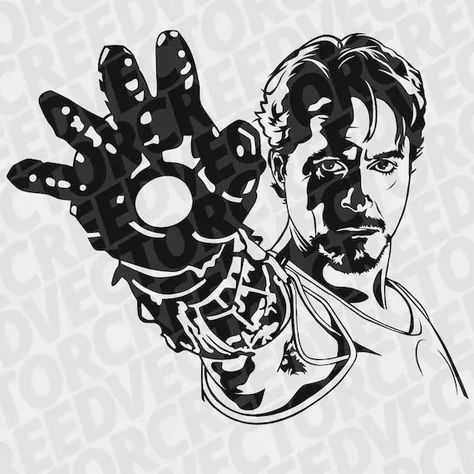 Iron Man Stencil, Cinematic Drawing, Free Svg Cricut, Marvel Svg, Iron Man Tattoo, Ink Portrait, Iron Man Art, Black And White Comics, Marvel Comics Superheroes