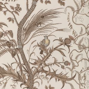 Bird And Thistle Cotton Print - Beige Bird Thistle Wallpaper, Birds And Thistle Wallpaper, Bird Wallpaper Bathroom, Brunswig And Fils, Bird And Thistle Wallpaper, Coat Hallway, Half Bathroom Ideas Wallpaper, Bird And Thistle, Wallpaper With Birds