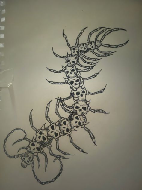 Creepy Centipede Drawing, Centipede Drawing, Flash Ideas, Skeleton Tattoos, Head Tattoos, Doll Head, Design Reference, Tattoo Drawings, I Tattoo