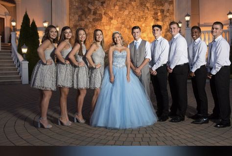 Cinderella Quinceanera Dama Dresses, Cinderella Chambelanes Outfit, Baby Blue Chambelanes Outfits, Light Blue Chambelanes Outfits, Chambelanes Outfits Quinceanera Blue, Quinceanera Court Pictures, Quince Court Outfits, Quince Surprise Dance Outfits, Chambelanes Outfits Quinceanera