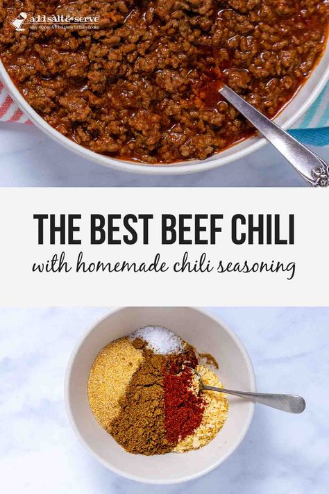 The best beef chili recipe is full of ground beef, homemade seasoning, and tomato sauce. No beans in this rich Terlingua-style chili! No Bean Beef Chili Recipes, No Bean Beef Chili, Homemade No Bean Chili Recipe, Best Chili Recipe No Beans, Beef Chili Recipe No Beans, Best Homemade Chili Recipe Beef, Homemade Chili No Beans, Homemade Chili Recipe No Beans, Terlingua Chili Recipe