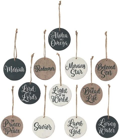 A Wise Woman Builds Her Home: 10 Christ - Centered Christmas Ornaments Your Family Will Love - Names of Jesus Scripture Ornaments Diy, Diy Names Of Jesus Ornaments, Christian Wood Ornaments, Names Of Jesus Ornaments Diy, Names Of God Ornaments, Christian Christmas Tree Ideas, Diy Christian Christmas Ornaments, Names Of Christ Ornaments, Christ Centered Christmas Decorations