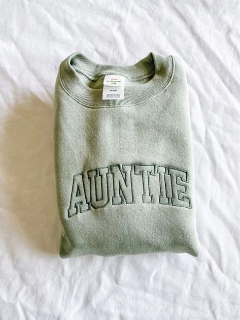 Shop Auntie Embroidered Crewneck - Etsy … and other curated products on LTK, the easiest way to shop everything from your favorite creators. Sweatshirt Photoshoot Ideas At Home, Auntie Crewneck Sweatshirt, Auntie Embroidered Sweatshirt, Embroidery Crewneck Ideas, Auntie Hoodies, Embroidered Sweatshirt Ideas, Photo Vert, Auntie Sweatshirt, One Woman Show