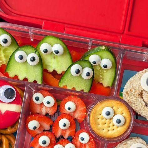 Rachel Stirling | The Lunchbox Mama on Instagram: "YOUR YEARLY REMINDER TO ADD EYES TO EVERYTHING TO MAKE IT HALLOWEEN THEMED!!

You can get a pack of edible eyes from the supermarket, or I saw them in @bm_stores last week too, for less than £2 and they look SO EFFECTIVE for spooky season!

- note they will go a bit gross on wet foods like the straws and cucumbers in a lunchbox so you can also get plastic food pick eyes which work a treat too!

Comment EYES and I'll send you my favourite reusable eye picks for packed lunches!

Also remember that your run of the mill, kids crafts, googly eyes are perfect to add to food packaging - note the babybel eyes here!

#halloween #halloweenkids #halloweenfun #halloweenfood #kidsfood #spookyseason #spookyfood #halloweenlunch #halloweenpackedlunch #hal Rachel Stirling, Halloween Kids Lunch, Gross Halloween Foods, Edible Eyes, Halloween Lunch, Halloween Foods, The Lunchbox, Spooky Food, Packed Lunches