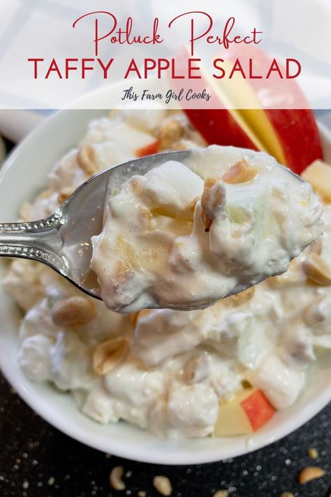 Easy Taffy Apple Salad Recipe, Apple Salad Recipe Easy, Taffy Apple Salad Recipe, Congealed Salads, Pineapple Salad Recipes, Taffy Apple Salad, Apple Salad Recipe, Caramel Apple Salad, Taffy Apple