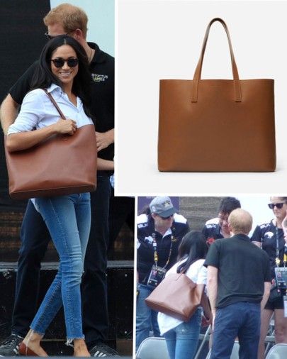 Brown Tote Bag Outfit, Leather Tote Bag Outfit, Minimalist Fashion Women Outfits, Meghan Style, Cognac Bag, Cloth Tote Bags, Tote Bag Outfit, Meghan Markle Outfits, Brown Leather Tote Bag