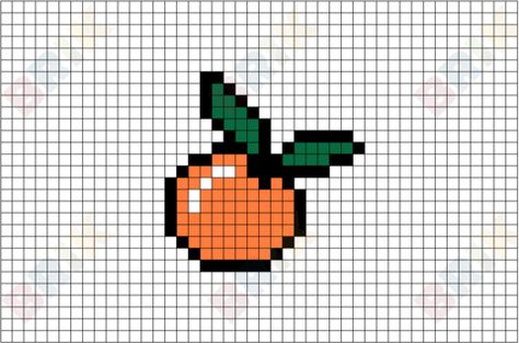 Fruit Pixel Art Grid, Easy Pixel Art Crochet, Orange Perler Beads, Orange Cross Stitch, Pixel Art Orange, Orange Pixel Art, Pixel Art Tiny, Fruit Pixel Art, Pixel Art Fruit