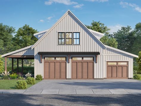 090G-0011: Garage Apartment Plan with Workshop and Boat Storage Affordable Barndominium, Barn Garage Plans, Barn Style Garage, Garage With Living Quarters, Barn With Living Quarters, Garage To Living Space, Barn Plan, Barn Apartment, House Addition