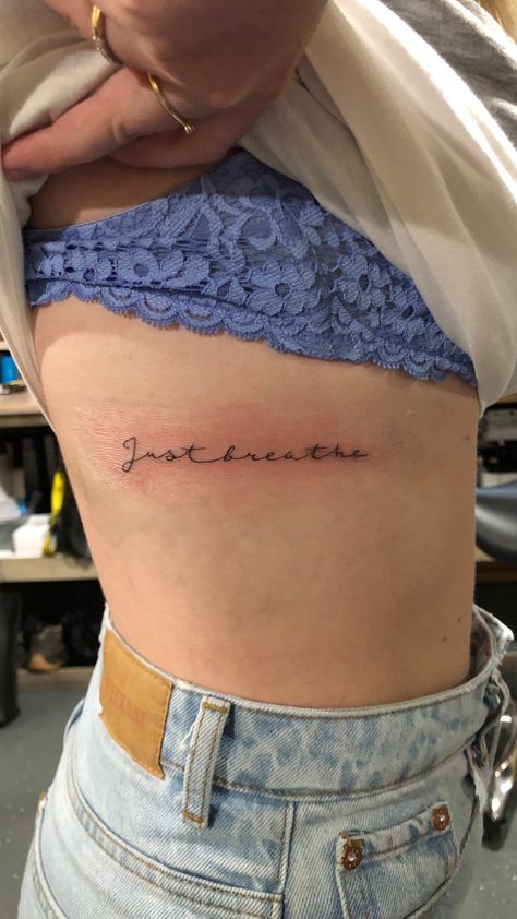 Word Rib Tattoos For Women, Rib Cage Tattoo, Cage Tattoo, Small Rib Tattoos, Happiness Tattoo, Pretty Tattoo, Rib Tattoos For Women, Ribcage Tattoo, Jesus Tattoo