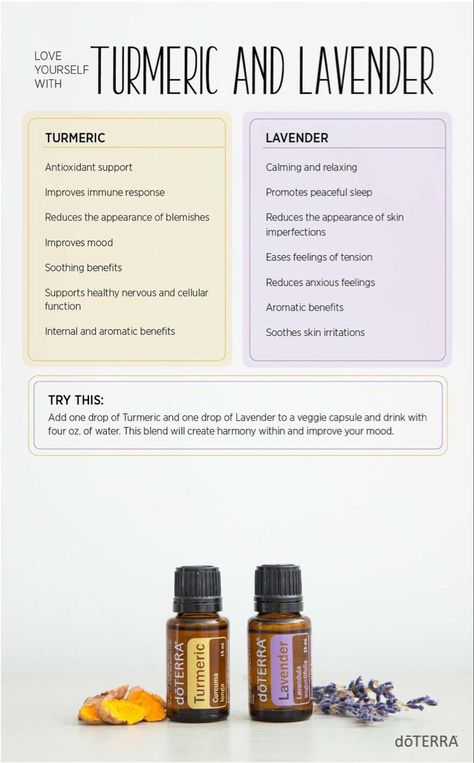 CLICK VISIT to purchase. Find out what Turmeric and Lavender can do for you! Turmeric Essential Oil, Doterra Essential Oils Recipes, Essential Oil Remedy, Essential Oils Guide, Oil Remedies, Essential Oil Benefits, Essential Oil Diffuser Blends, Doterra Oils, Oil Diffuser Blends