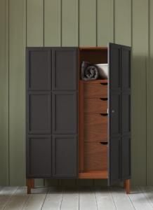 Frey Armoire Wardrobes : Remodelista    Really basic construction... I like the door design. Dark Wood Dresser, Modern Armoire, Armoire Design, London Design Week, Wood Armoire, Wardrobe Armoire, Wood Dresser, Furniture Inspiration, Apartment Ideas