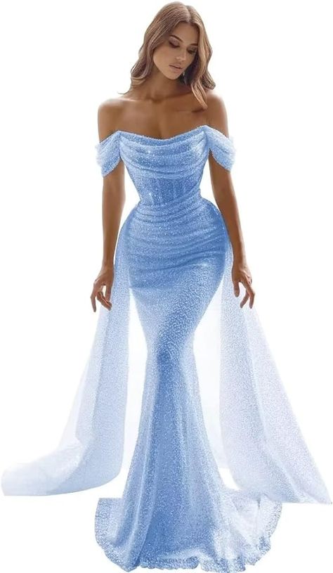 Long Ball Gown, Detachable Train, Mermaid Prom Dresses, Ball Gown, Dresses For Women, Off The Shoulder, Sequin, Mermaid, Prom Dresses