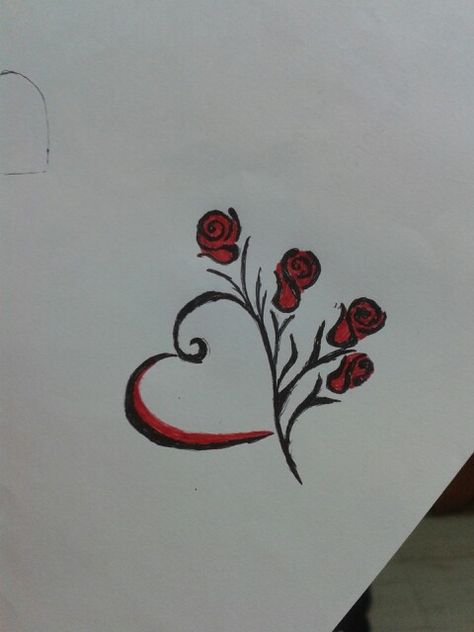 simple Red and black heart and roses tattoo Rose And Heart Tattoo Ideas, Heart With Roses Tattoo, Heart And Roses Tattoo, Rose And Heart Tattoo, Heart And Rose Tattoo, Besties Tattoos, Delicate Feminine Tattoos, Rose Heart Tattoo, Roses Tattoos