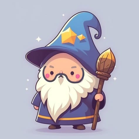 Cute Wizard Art, Cute Wizard Drawing, Kawaii Step By Step, Wizard Cartoon, Wizard Drawing, Wizard Illustration, Drawing Tiny, Wizard Drawings, Dnd Stickers