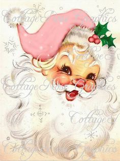 Shabby Chic Weihnachten, Images Noêl Vintages, Christmas In Pink, Vintage Pink Christmas, A Pink Christmas, Print On Fabric, Shabby Christmas, Pink Santa, Vintage Christmas Images