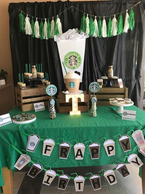 Starbucks Party Birthday Party Ideas | Photo 6 of 9 Frappe Birthday, Starbucks Birthday Party, Starbucks Party, Starbucks Birthday, Birthday Party Packs, Coffee Party, Birthday Party For Teens, 13th Birthday Parties, Birthday Coffee