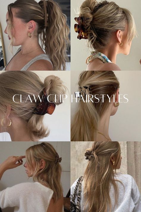 Great way to style your hair in spring or summer.   Claw clips, summer hairstyle, spring hairstyle, hair idea, long hair, short hair, blonde Summer Hair Long Hairstyles, Hairstyles Clip Claw, Claw Clip Outfit Ideas, Claw Clip Outfits, Summer Hairstyles Claw Clip, Hairstyles With Little Clips, Hair Styles With Glasses, Cute Hairstyles With Clips, Mini Hair Clips Hairstyles