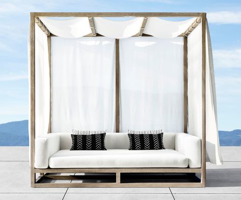 First Look: Barlas Baylar Makes His Outdoor Debut for RH Photos | Architectural Digest Daybed Outdoor, Side Ideas, Daybed Canopy, Teak Garden Furniture, Hudson Furniture, Villa Garden, Side Porch, Rh Modern, Outdoor Daybed