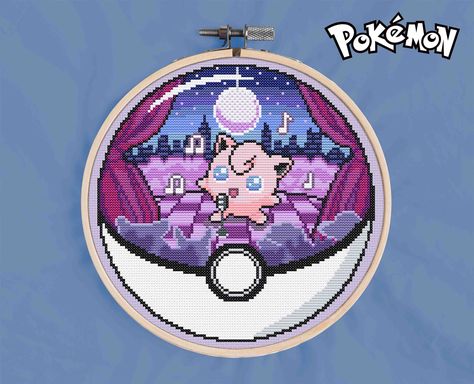 Pokeball terrarium Jigglypuff Cross Stitch Pattern - Counted cross stitch - Karaoke Cross Stitch Pattern - Pattern Keeper Compatible Jigglypuff Cross Stitch, Cross Stitch Patterns Free Printable Charts, Pokeball Terrarium, Pokémon Perler, Pokemon Cross Stitch Patterns, Pokemon Crochet Pattern, Pokemon Cross Stitch, Pokemon Pattern, Hp Lovecraft