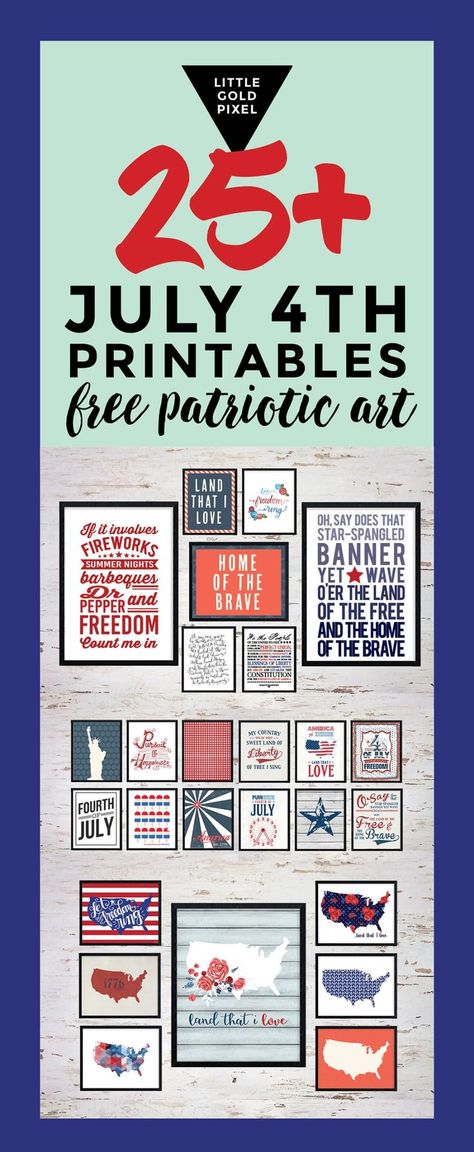 25+ July 4th Free Printables • Little Gold Pixel Patriotic Printables, Patriotic Art, Summer Printables, Patriotic Crafts, Printables Free, Holiday Printables, 4th Of July Decorations, Patriotic Holidays, Subway Art