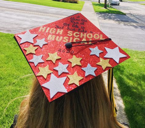 high school musical graduation cap High School Musical 3 Graduation, Graduation Caps Hsm, Grad Cap Ideas Hsm, High School Musical Cap Ideas, Highschool Musical Graduation Cap, Graduation Cap Designs High School Musical, High School Musical Grad Cap, High School Musical Decorations, Sharpay Evans Graduation Cap