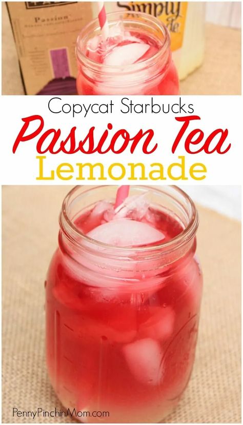 Starbucks Passion Tea, Tazo Passion Tea, Lemonade Tea Recipe, Passion Tea Lemonade, Recipe Copycat, Healthy Starbucks Drinks, Passion Tea, Copycat Starbucks, Tea Lemonade