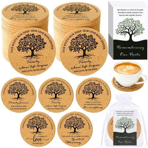 PRICES MAY VARY. Family Reunion Gifts in Bulk: the package contains 25 sets family reunion favors, including 25 pieces family reunion personalized coasters, 25 pieces cards, 25 pieces organza bags, enough quantity to cater to large gatherings or parties Elastic and Non Slip: the family coasters for drinks are made from cork, featuring elasticity and good water absorbing quality, even not easy to slip, giving a good protection to your table surfaces from unsightly ring marks and beverage spills, Party Favors For Family Reunion, Family Thank You Gifts, Family Reunion Gift Bag Ideas, 25th Anniversary Party Favors, Family Reunion Favors, Family Reunion Gifts, Anniversary Party Favors, 25th Anniversary Party, Love Run