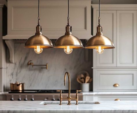 10+ Timeless Kitchen Island Pendant Lighting Ideas for a Classic Look • 333+ Inspiring Lifestyle Ideas Brass Island Pendants, Timeless Kitchen Island, Kitchen Island Pendant Lighting Ideas, Pendant Lighting Ideas, Kitchen Island Pendant Lighting, Metal Kitchen Island, Lights Over Island, Organic Modern Kitchen, Island Pendant Lighting