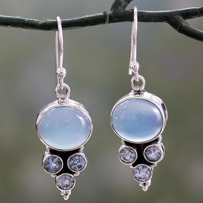 Light Blue Gemstone, Blue Gemstone Earrings, Dangle Earrings Silver, Chalcedony Earrings, Blue Topaz Stone, Silver Dangle Earrings, Topaz Earrings, Blue Gems, Fancy Jewelry