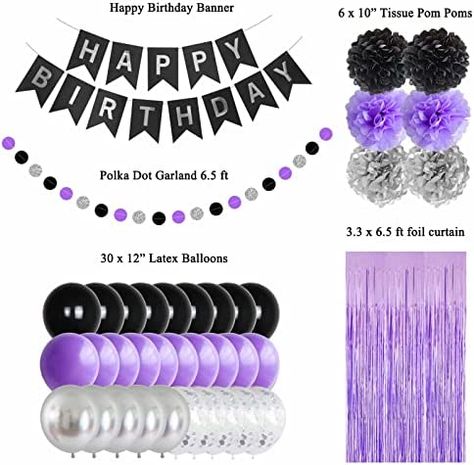 Ships within 24 Hours or Less! Buy This Product Form Our Website For Your Amazing Party! ANSOMO Black Purple and Silver Happy Birthday Party Decorations Balloons Décor Supplies Women Men Boys Girls 16th 20th 25th 30th 35th 40th 45th 50th 60th 70th Shop at https://www.homepartyking.com/product/ansomo-black-purple-and-silver-happy-birthday-party-decorations-balloons-decor-supplies-women-men-boys-girls-16th-20th-25th-30th-35th-40th-45th-50th-60th-70th Euphoria Birthday Party Decorations, Purple Silver Party Decorations, Purple And Silver Themed Birthday Party, Purple And Black Themed Birthday Party, Purple 50th Birthday Ideas For Women, Black And Purple Party Decorations, Purple Bday Decorations, Purple And Black Birthday Party, Black And Purple Birthday Decor