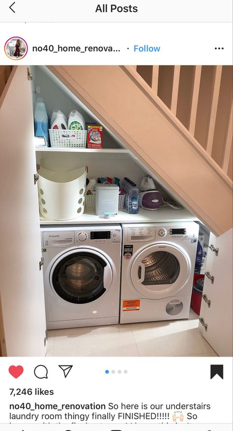 Laundry Cupboard Under Stairs, Kitchen Under Stairs Ideas Cabinets, Understairs Washing Machine Storage, Under Stairs Storage Washing Machine, Understairs Tumble Dryer, Under Stair Utility Room, Under Stairs Laundry Room Storage, Utility Closet Under Stairs, Under Stairs Utility Cupboard