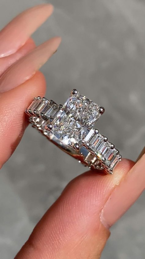 Justins Jewelers | The Radiant & Emerald Cut Diamond combination is hypnotizing 😵‍💫 | Instagram European Proposal, Proposal Instagram, Rectangle Engagement Rings, Ring Goals, Dig Jewelry, Wedding Rings Emerald Cut, Holy Matrimony, Emerald Cut Diamond Engagement Ring, Wedding Rings Princess Cut