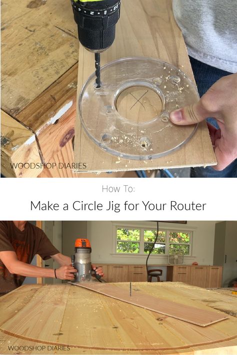 How to Make a Circle Jig for Your Router Router Projects Ideas, Circle Router Jig, Router Circle Jig Diy, Circular Saw Crosscut Jig, Diy Circle Jig For Router, Dado Jig For Router, Circle Jig For Router, Ryobi Router, Circle Jig