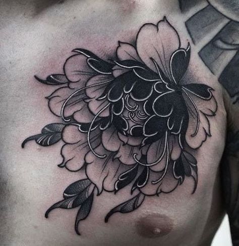 Japanese Peony Tattoo, Black Flowers Tattoo, Tattoo Homme, Peony Flower Tattoos, Chicano Tattoos Sleeve, Tatuagem Masculina Pequena, Japanese Flower Tattoo, Black Tattoo Cover Up, Chrysanthemum Tattoo