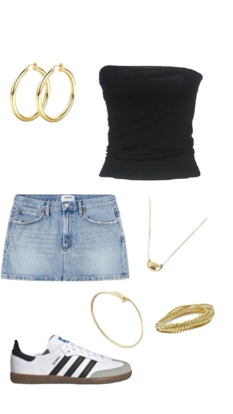 Outfit With Denim Skirt, Bandeau Outfit, Adidas Gold, Simple Family Meals, Tube Top Outfits, Outfit Inspo Summer, Cool Summer Outfits, Outfit Inspo Casual, Trendy Outfits For Teens