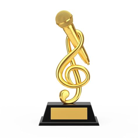 Golden music treble clef with microphone... | Premium Photo #Freepik #photo #music-sign #mic #microphone #music-3d Golden Music, Music Sign, Award Trophy, Photo Music, Photoshop Backgrounds Free, Music Signs, Dream Music, Graphic Design Flyer, Cake Logo