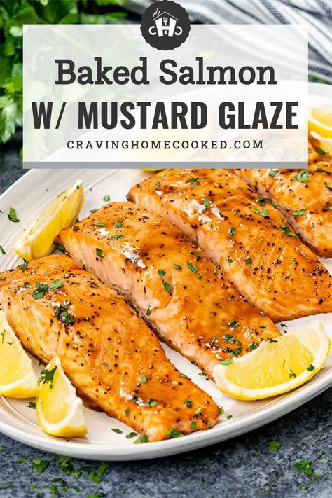 This omega-3 rich and healthy Baked Salmon with Mustard Glaze is delicious with perfectly cooked fish coated in a sweet and tangy sauce, ready in 20 minutes. #bakedsalmon #mustardglaze #recipe Salmon Recipes Baked Mustard, Baked Salmon With Dijon Mustard, Baked Salmon Mustard, Salmon With Honey Mustard Glaze, Salmon Recipes With Mustard, Salmon Recipes Mustard Dijon, Salmon With Mustard Sauce Oven Baked, Baked Salmon With Sauce, Easy Salmon Glaze