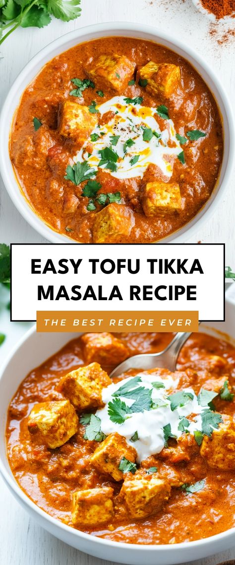 Image for Easy Tofu Tikka Masala Recipe Masala Tofu Recipes, Tikki Masala Tofu, Healthy Tofu Dinner Recipes, Slow Cooker Tofu Recipes, Tofu Crockpot Recipes, Healthy Tikka Masala, Tofu Makhani, Tofu Masala, Tofu Tikka Masala Recipe