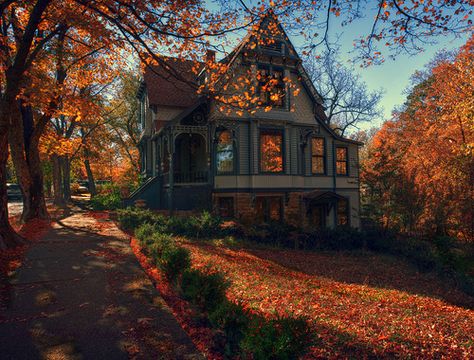 This reminds me of living in New Hampshire. Ikea Desk Hack, Decor Ikea, Victorian House, Fall Pictures, Pretty House, On The Ground, In The Fall, Autumn Home, Victorian Homes