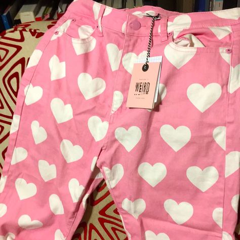 Adorable Lazy Oaf All My Hearts Jeans! Super Cute In Bubbly Pink Color With Hearts Accents. Size 28. Brand New With Tags. Sold Out In Stores. Perfect For Valentines Day! Pants With Hearts, Lovecore Fashion, Bow Jeans, Burgundy Jeans, Yellow Pants, Bleached Denim, Lazy Oaf, Red Jeans, White Hearts