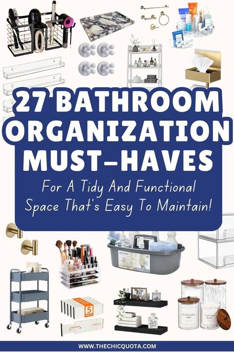 bathroom organization Bathroom Things List, Organize Small Bathroom, Under Sink Bathroom Organization, Bathroom Organization Drawers, Mens Bathroom Organization, Organizing A Small Bathroom, Bathroom Drawer Organization Ideas, Over The Toilet Storage Ideas