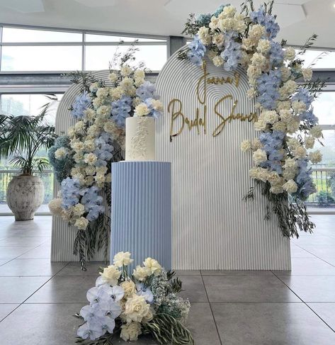 Cloud Baby Shower Theme, Baby Shower Garcon, Blue White Weddings, Bridal Shower Inspo, Event Stylist, Boat Wedding, Blue Bridal Shower, Ceremony Backdrop, Floral Arch