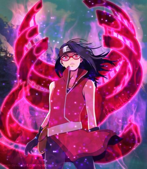 Sarada Uchiha, An Anime, Anime Character, Black Hair, Naruto, Purple, Red, Anime, Hair