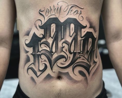 Negative Lettering Tattoo, Chicano Script Tattoo, Typographic Tattoo, Tattoo Lettering Alphabet, Lettering Styles Alphabet, Tatoo Inspiration, Chicano Style Tattoo, Retro Tattoos, Chicano Tattoo