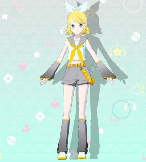 Rin in her default outfit from colourfulstage. Kagamine Rin Full Body Png, Rin Full Body Vocaloid, Kagamine Rin Outfits, Rin Pjsk, Len Y Rin, Rin Cosplay, Drawing Body Poses, Let's Pretend, Kagamine Rin