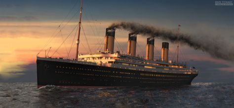 RMS Titanic - Sunset, Vasilije Ristovic on ArtStation at https://www.artstation.com/artwork/D5kZ3A Titanic Movie Scenes, Titanic Boat, Titanic Art, Outing Ideas, Titanic History, Titanic Ship, Titanic Movie, Rms Titanic, Royal Navy