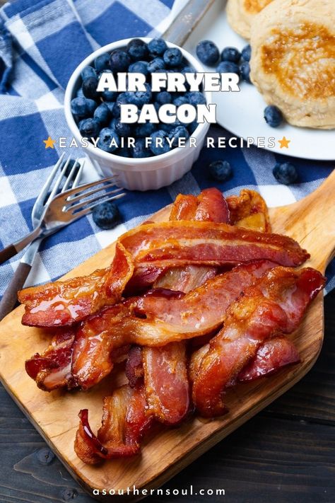 Ready in just 10 minutes or less, Air Fryer Bacon is crispy, delicious, and perfect every time! There’s virtually zero clean-up, no greasy splatters, and as a bonus, you can cook the bacon to your liking. Bacon In The Air Fryer, Making Bacon, Air Fryer Bacon, Perfect Bacon, Cooking Frozen Chicken, Cooks Air Fryer, Bacon In The Oven, Airfryer Recipes, Cooking Bacon