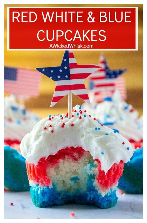 Layered Cupcakes, Patriotic Snacks, Fourth Of July Dessert, Patriotic Cupcakes, Homemade Buttercream, Homemade Buttercream Frosting, Food Recipes Dinner, Passover Desserts, 4th Of July Cake