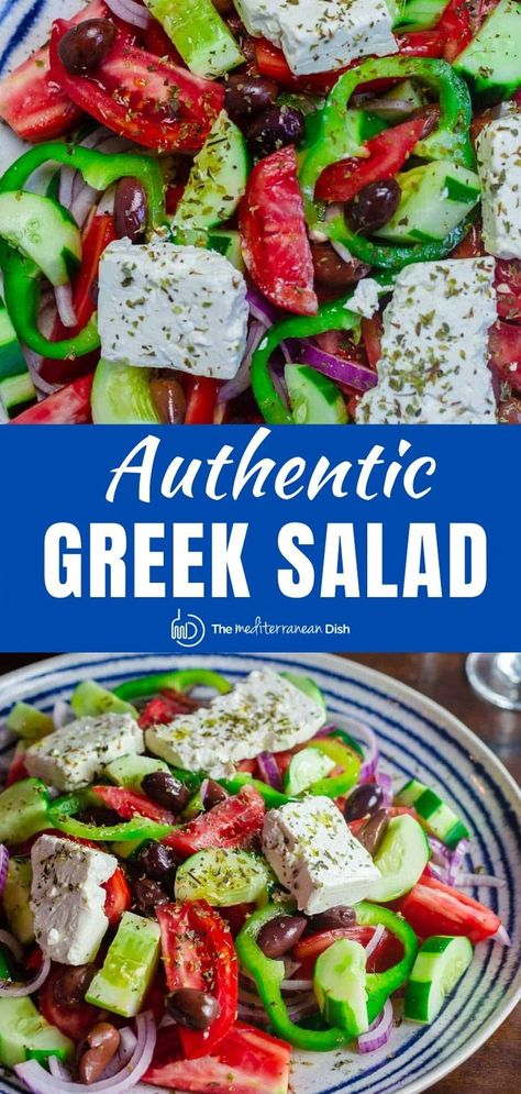 Country Greek Salad, Traditional Greek Salad Dressing, Authentic Greek Dressing, Greek Salad Presentation, Greek Salad Dinner Ideas, Medaterain Recipes, Greek Salad Dressing Recipe Authentic, Greek Dishes Traditional, Greek Food Recipes Authentic