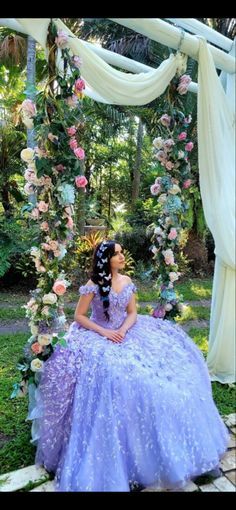 Quince Decorations Purple, Light Purple Quinceanera Dresses, Lilac Quince, 15 Party Ideas Quinceanera, Butterfly Quinceanera Theme, Purple Quinceanera Theme, Lilac Quinceanera Dresses, Butterfly Quince, Enchanted Forest Quinceanera Theme